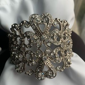 Bridal cuff bracelet silver tone